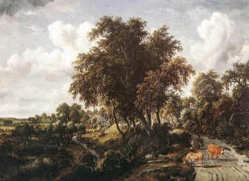 Route sur un paysage de Dyke Meindert Hobbema Peinture à l'huile